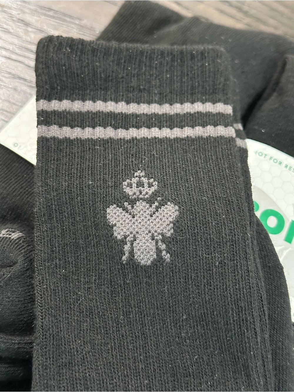 Bombas Black Crew Socks with Gray Stripe Accents